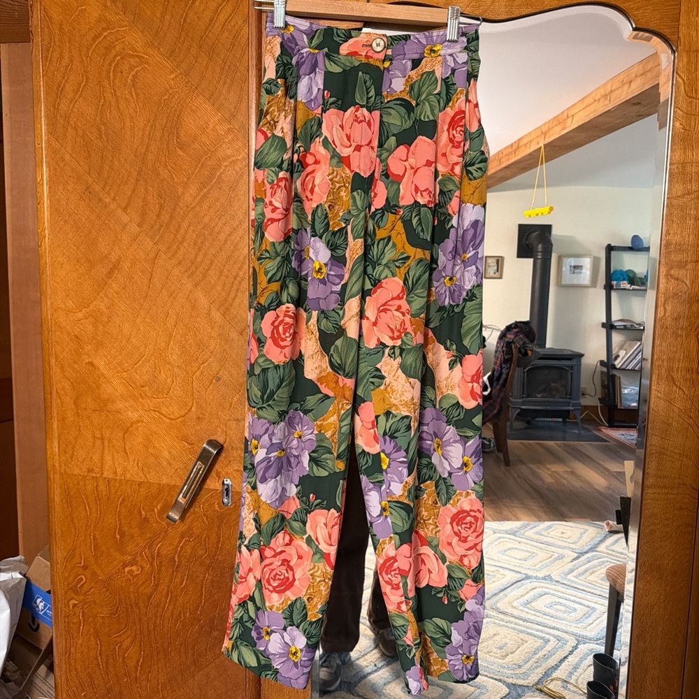 Floral Wide-Leg Women’s Pants in Green